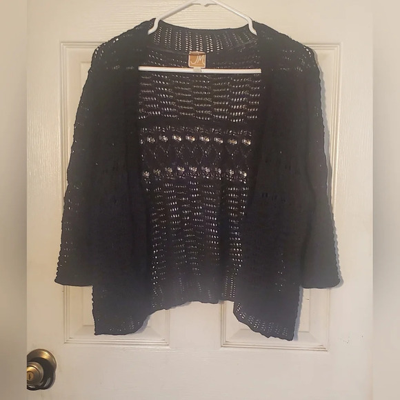 JM Collection crochet cardigan, 3/4 sleeves, size large - Picture 1 of 5